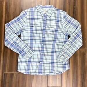 Size XS L.L.Bean Blue & White Soft Plaid Flannel Long Sleeved Shirt Gorpcore